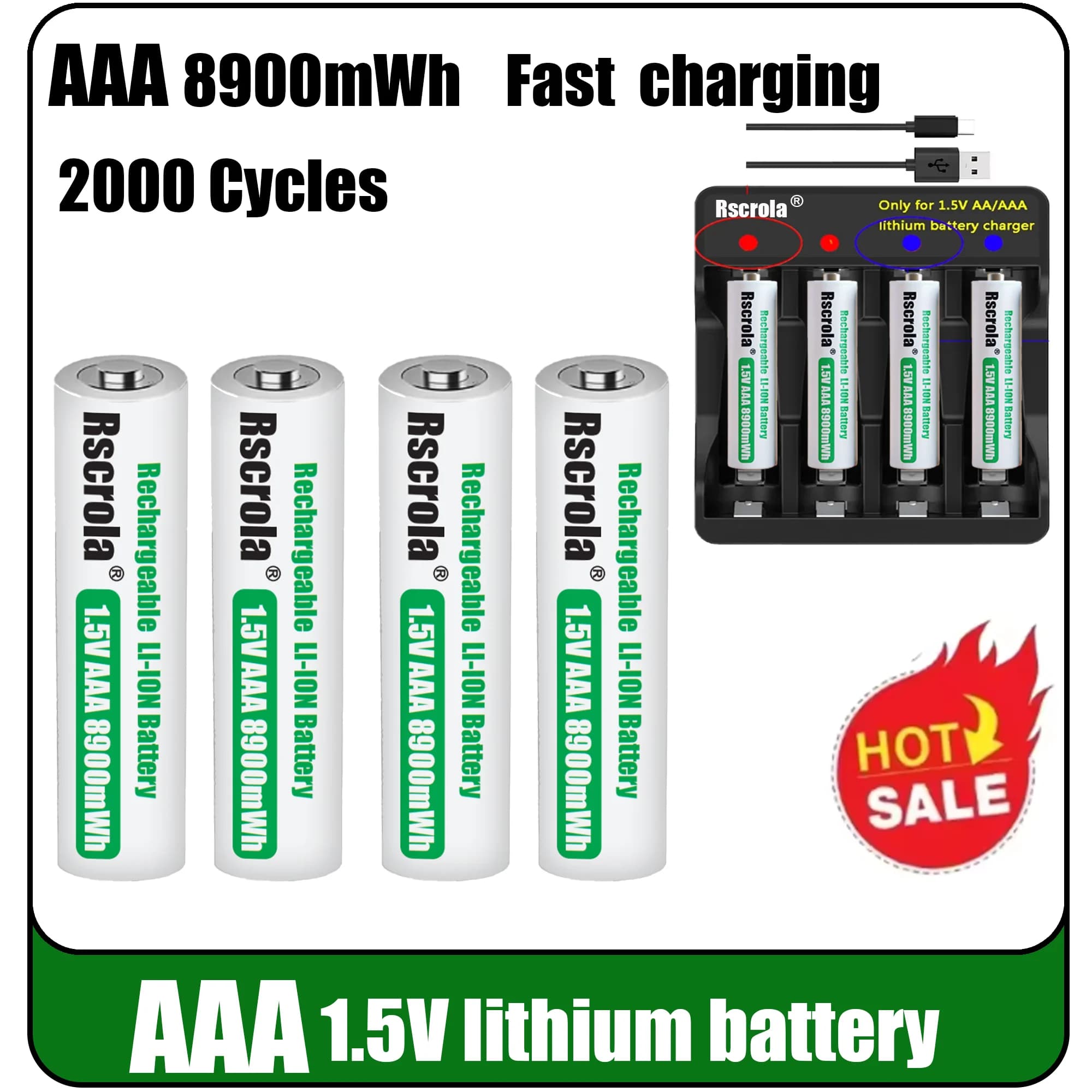 Universal Rechargeable 1.5V AAA/AA Lithium ion Battery Fast charging with Charger for Camare Clock Mouse Fan Electric Toys