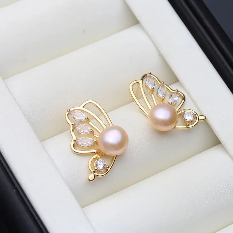Orecchini a Perno Trendy in Argento 925 con Perle Coltivate, Regalo di Anniversario per Moglie, Orecchini con Perle d'Acqua Dolce Autentiche Bianche e Nere per Donne