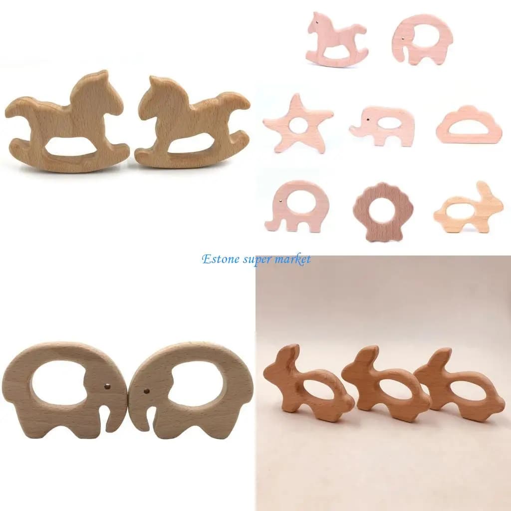 090B Anello ciuccio con sonaglio in faggio per il bambino, per dentizione, massaggiagengive portatile, giocattolo da regalo