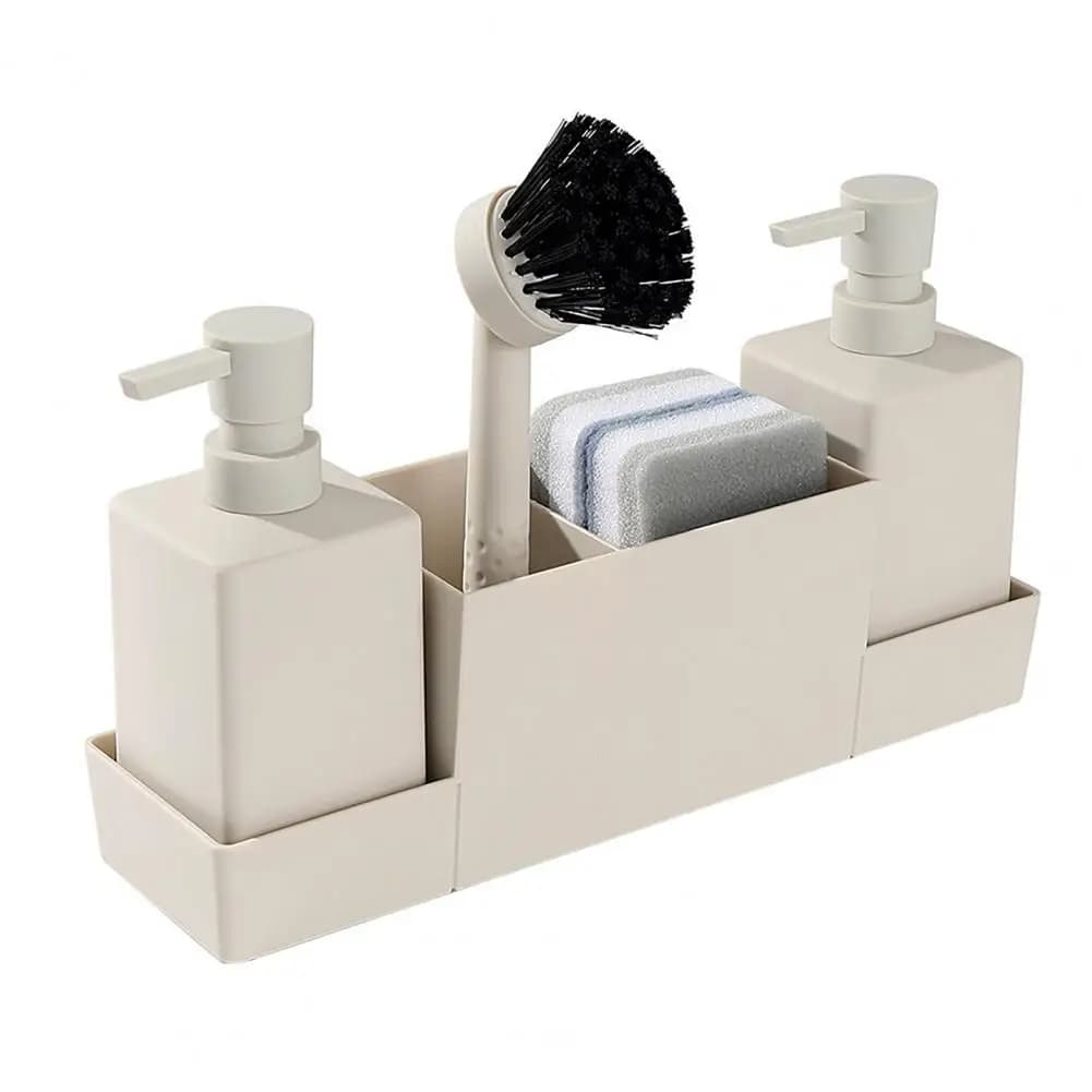 Vassoio Organizer Multifunzionale con Spazzola, Porta Sapone Doppio e Porta Spazzole per Bagno e Cucina