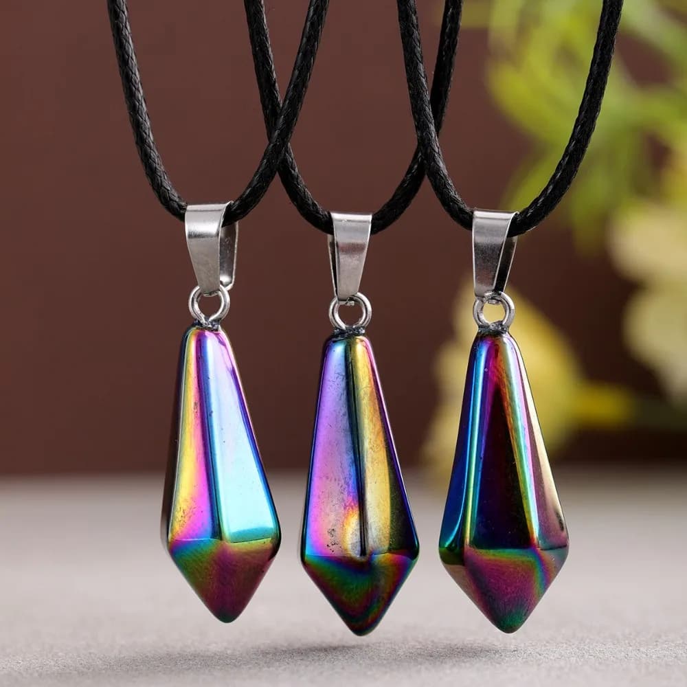 10 Pezzi Pendenti Esagonali in Vetro Colorato Arcobaleno per Creazione di Gioielli