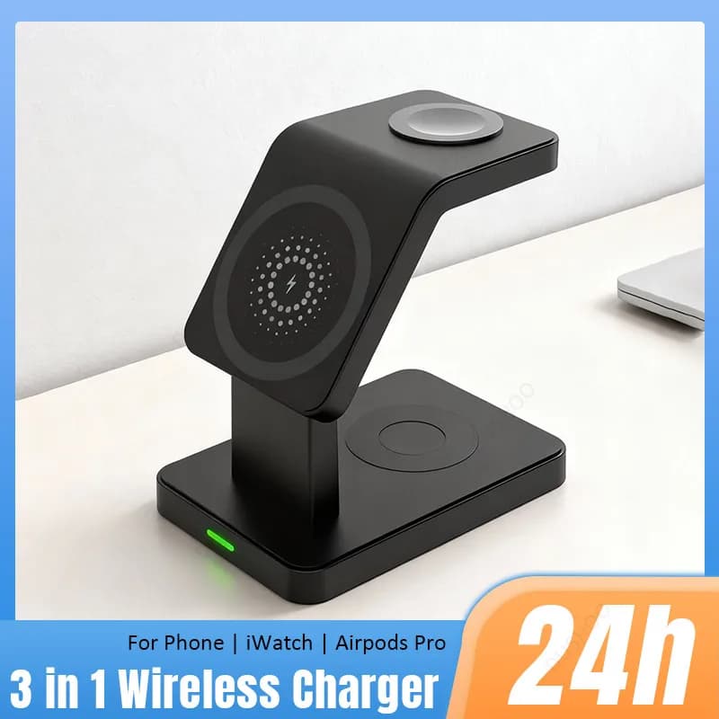 Caricatore wireless da tavolo 3 in 1 Carica magnetica per telefono per Magsafe iPhone 17~12 Pro Max iWatch 11~2 Airpods Pro 2/1 Ricarica rapida