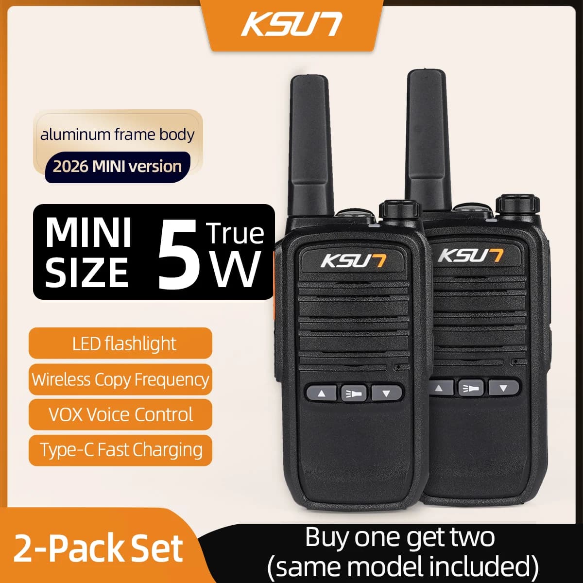 Mini Walkie Talkie 2 Pezzi con Abbinamento Frequenza UHF a Tasto Singolo, Torcia LED, Ricarica Rapida Type-C, Radio Bidirezionale 2026 MINI Walkie Talkie