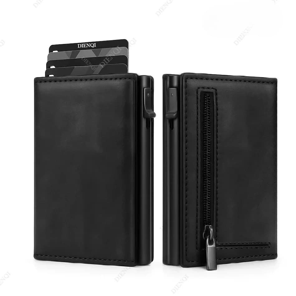 Porta carte di credito con blocco RFID Portafoglio da uomo di lusso ultra sottile automatico pop-up Portafogli minimalisti in metallo Fermasoldi con cerniera