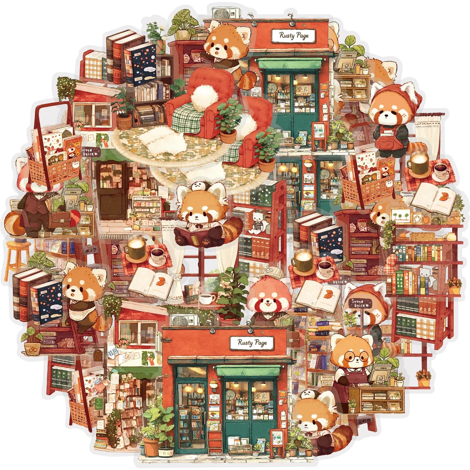 Etori Life Set di 15 Adesivi con Panda Rosso e Libro, Motivi Artistici Estetici, per Laptop, Valigie, Diari, Album Fotografici, Materiali per Scrapbooking, Accessori per Ufficio, Buste e Sacchetti Regalo, Regali per Feste di Compleanno, Adesivi Artistici Creativi Perfetti, Cancelleria Coreana