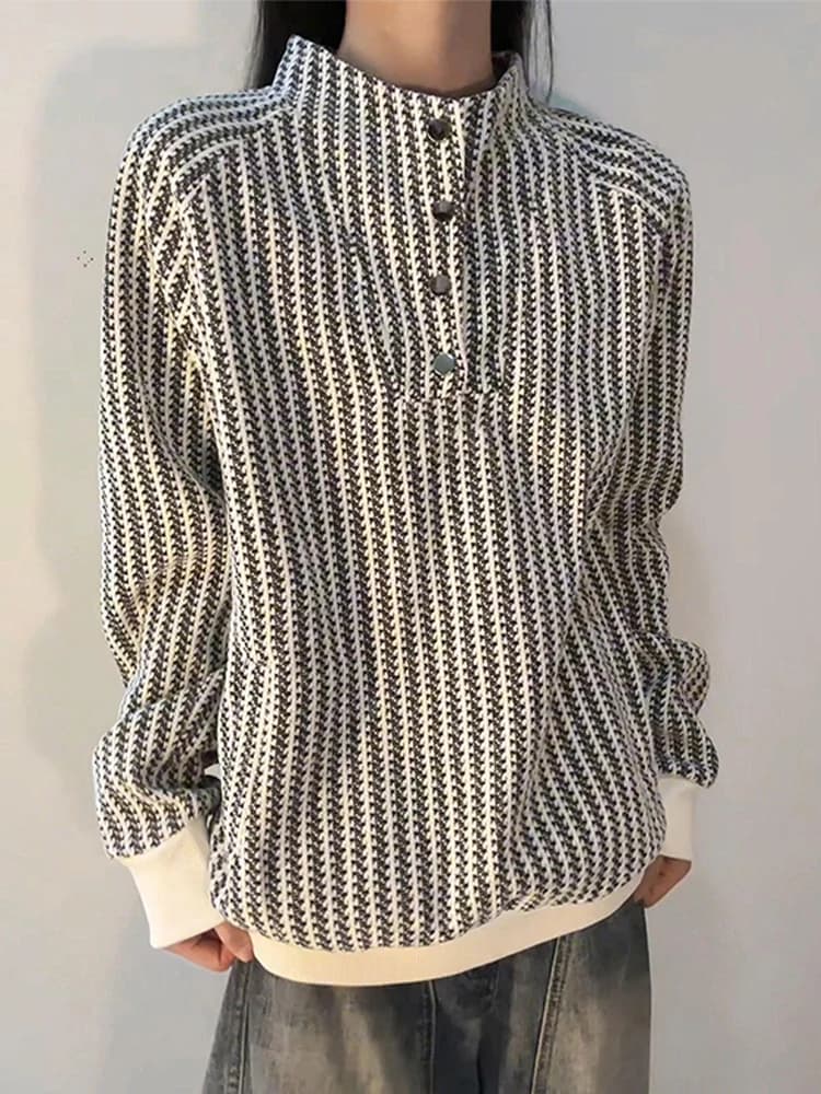 Felpa con cappuccio da uomo Cleanfit, fantasia a righe, collo alto, manica lunga, comoda, casual, da indossare sotto, stile americano