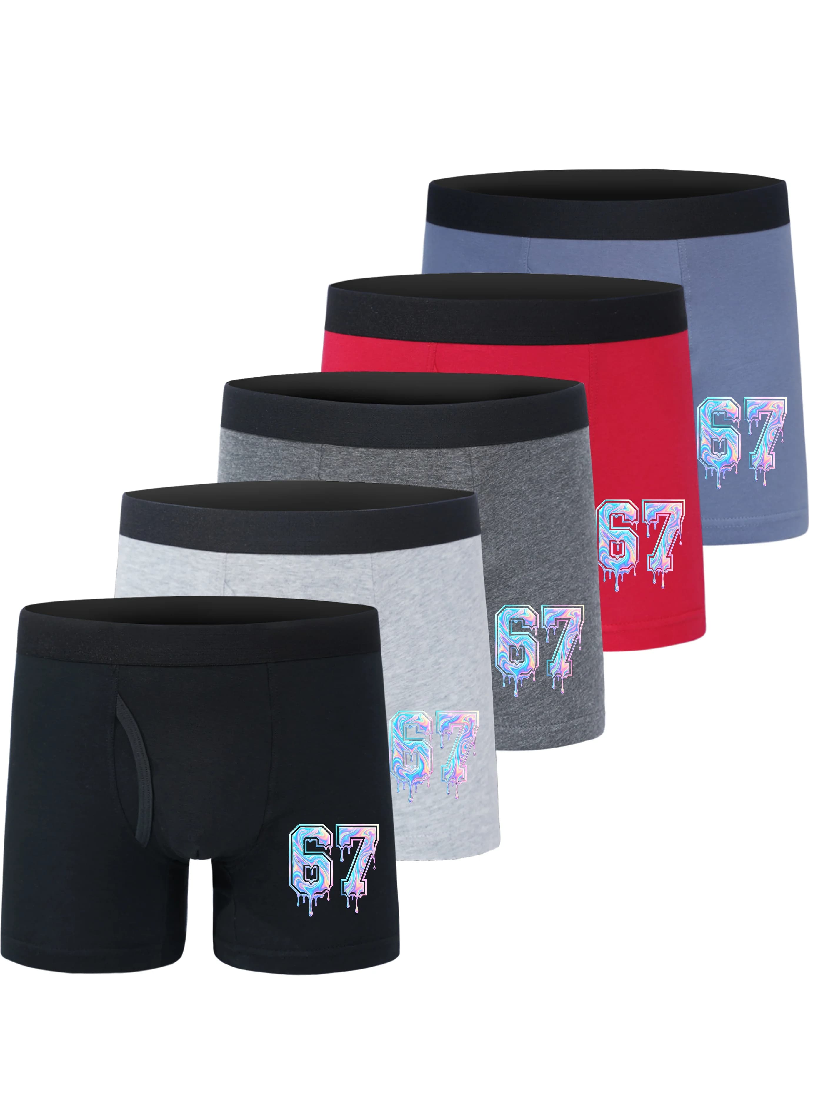Confezione da 5 boxer in cotone per ragazzi, boxer estivi traspiranti, 67 pantaloncini morbidi e comodi con stampa, pantaloni per bambini