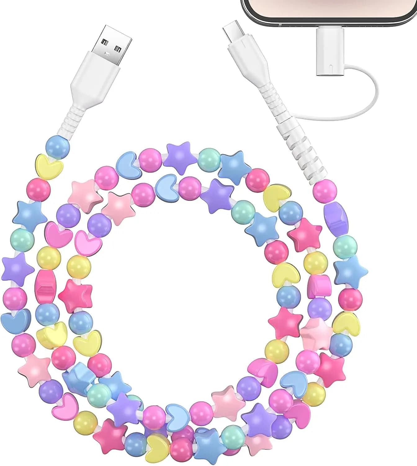 Charging cable for beads, USB A to USB C charging cable for telephone Star beads