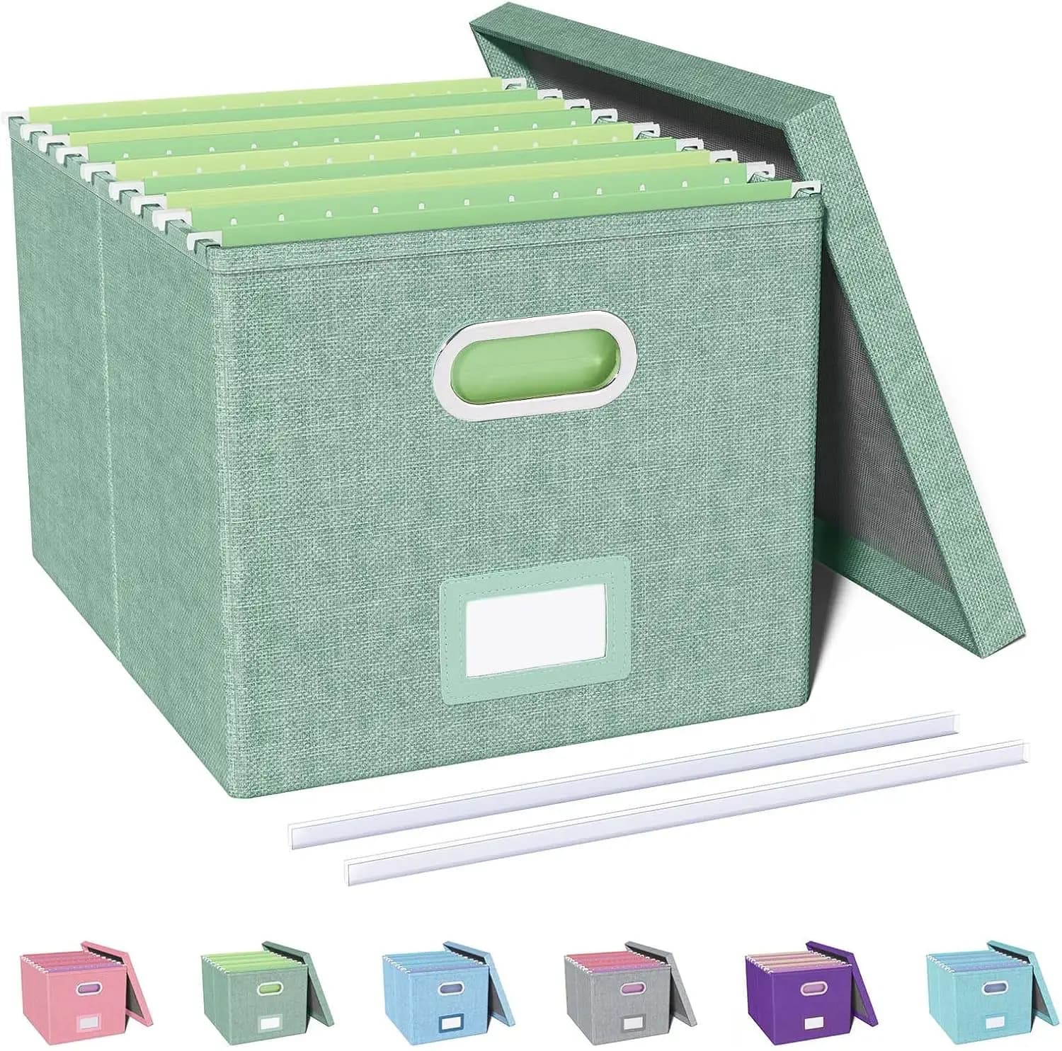 Scatola organizer per documenti con coperchio per cartelle formato lettera, contenitore portatile per scrivania, decorazioni per la casa, 1 confezione verde