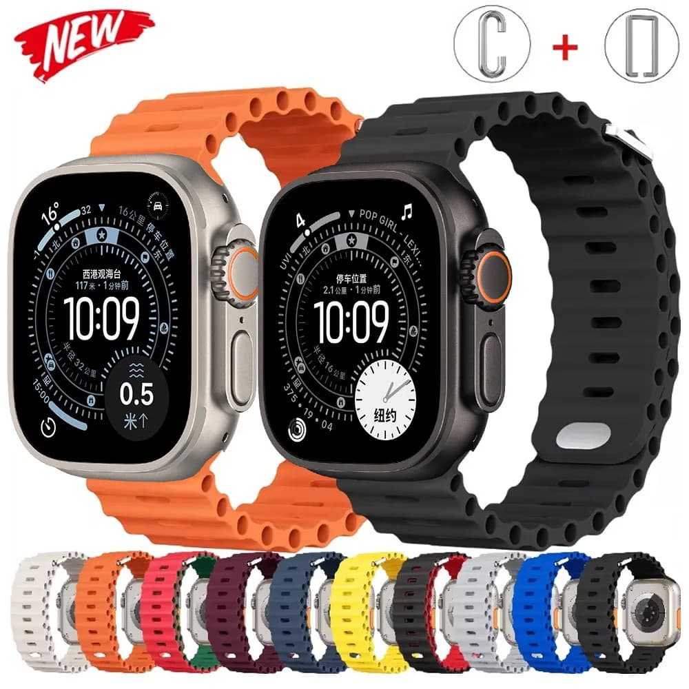 Cinturino oceano per Apple Watch Ultra 3 2 1 Band 49mm 11 10 9 8 7 46mm 45mm 41mm cinturino in silicone iWatch 6 5 4 SE3 44mm 40mm 42mm