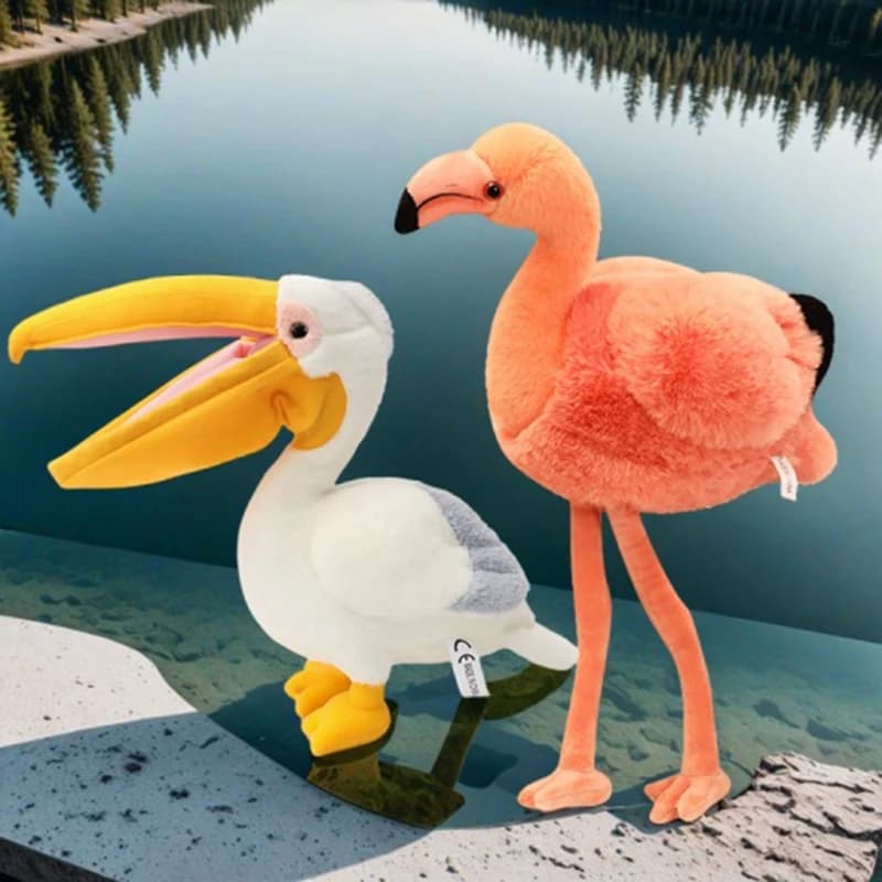 Realistico peluche acquatico giocattolo fenicottero rosso pelicano bianco peluche bambola morbida animale di peluche carino per ragazza ragazzo grazioso arredamento per la casa