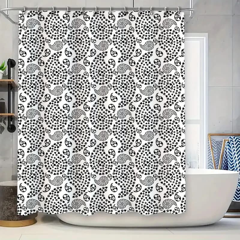 Tenda da doccia da bagno bianca con decorazione domestica impermeabile in poliestere decorativo con stampa floreale
