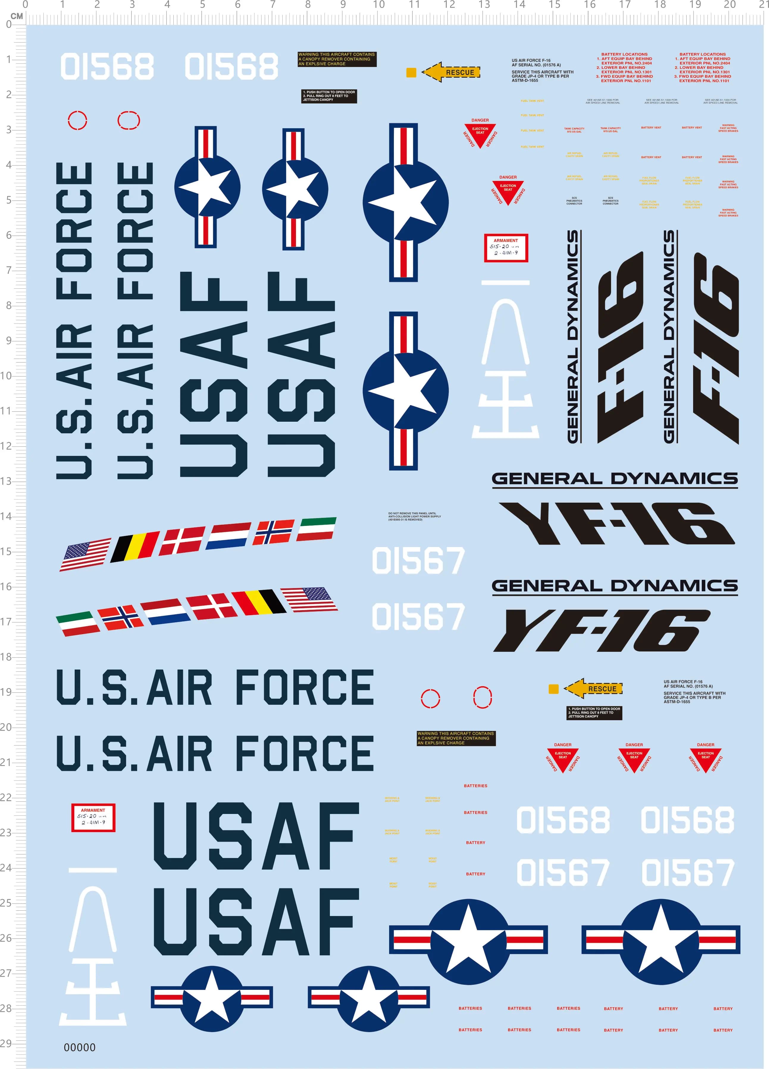 Decalcomanie in scala 1/32 per kit modello di aereo prototipo YF-16 F-16 64701