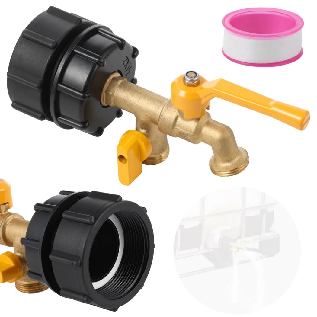 IBC Tote Tank Faucet Adapter 2.36" Thread Plastic Connectors With 2 Brass Faucets IBC Container Connector For Garden Hose