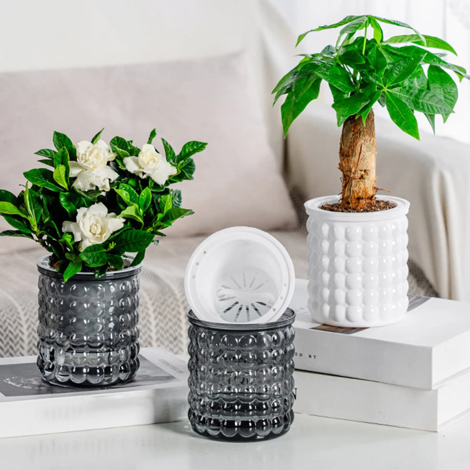 Flower Jar with Automatic Irrigation Hydroponic Flower Jar Automatic Water Absorption Flower Planter with Automatic Double Layer Plastic Irrigation