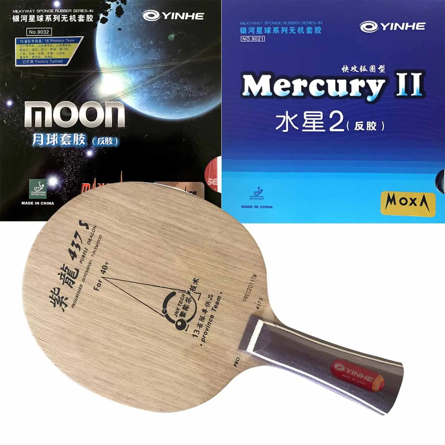 Pro Combo Racket YINHE Purple Dragon 437S 437 S Table Tennis Blade with Yinhe Moon and Mercury II MERCURY 2 Ping Pong Rubber