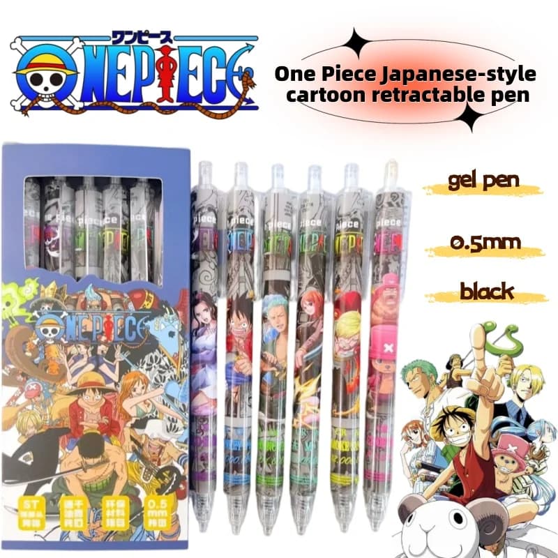 One Piece cartoon creative neutral pen, high appearance retractable pen, black ST tip 0.5mm, cartoon quick-dry black pen