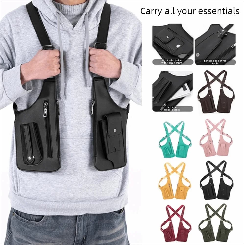Anti-theft Storage Vest Bag Leather Concealed Hidden Underarm Shoulder Multifunction Multi-Pocket Strap Chest Bag Men Woman