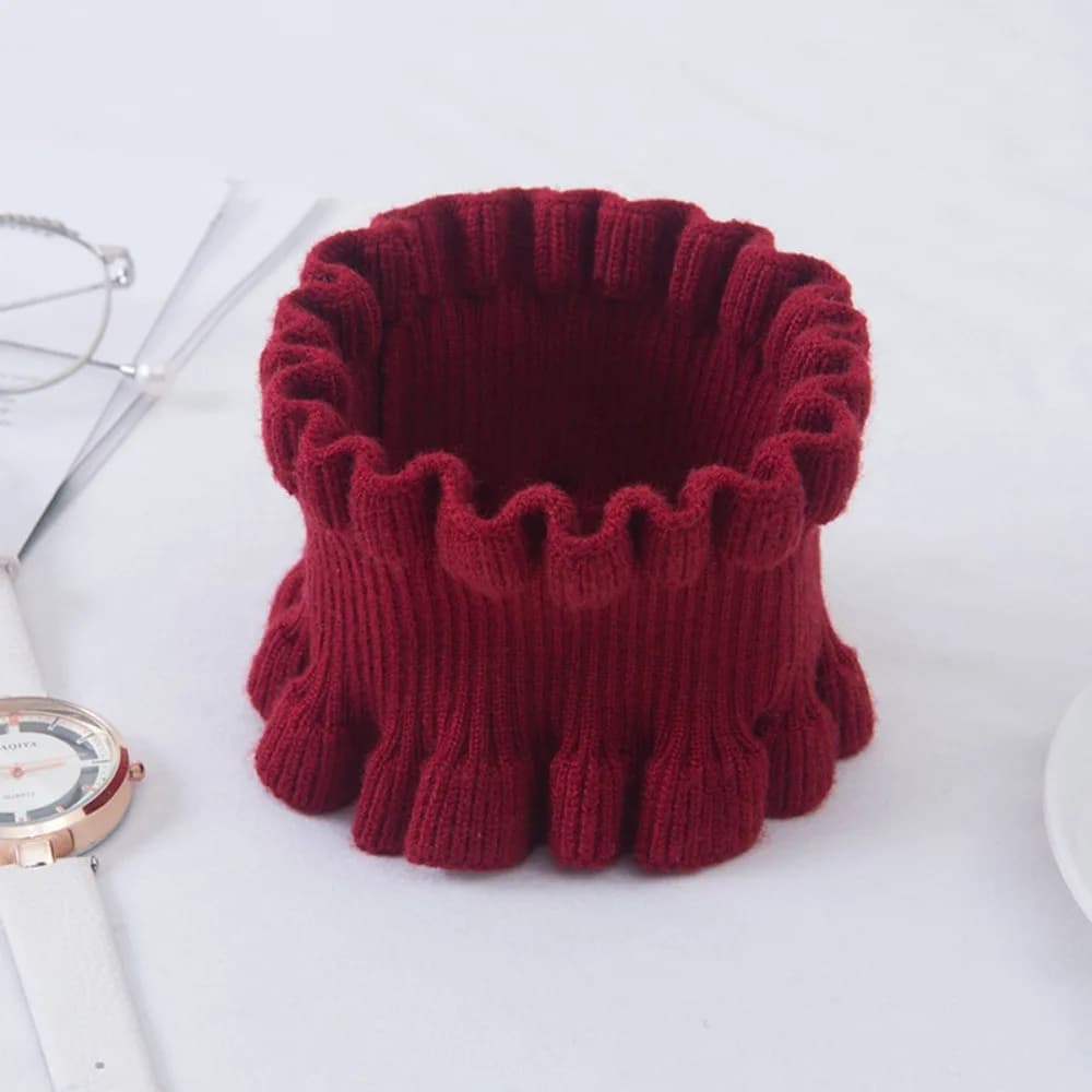 New Knitted Neck Warmer Scarf Double Wood Ear Solid Color Fake Collar Winter Warmth Accessories Women