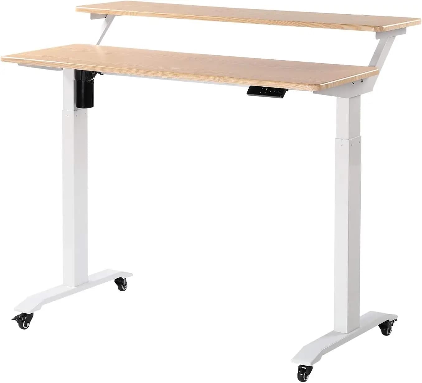 Scrivania Regolabile in Altezza Elettrica a 2 Livelli con Ruote, Scrivania Mobile Ergonomica con Supporto per Monitor