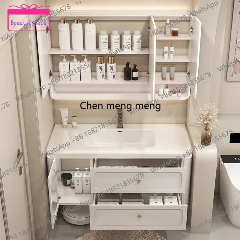 YL Oak Bathroom Cabinet Arc Protection Multifunction Washbasin Vanity Wall Closet Storage Kit Mirrors Drawer Mirror Home Furni
