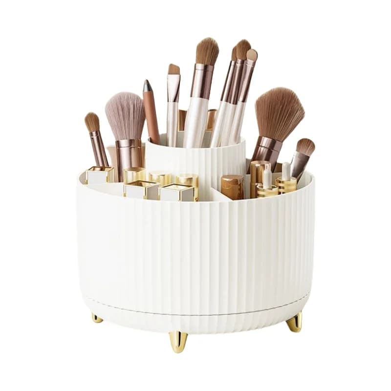 Scatola portaoggetti porta pennelli per trucco, 360 ° scatola portaoggetti rotante per pennelli per trucco, tazza per pennelli per trucco a 5 slot, adatta per riporre cosmetici