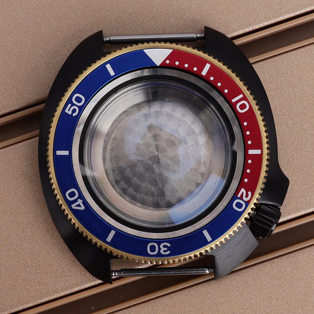 Cassa per Orologio Subacqueo da Uomo 44mm, Nero e Oro con Vetro Zaffiro, per Turtle Abalone 6105 NH35 NH36 4R35 36, Quadrante 28.5mm, 4.1 O'clock
