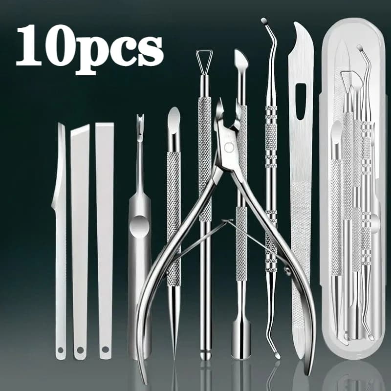 1/9/10 pezzi Set di rimozione cuticole in acciaio inossidabile Strumenti per manicure e pedicure inodore, lima per unghie Lucidatura per unghie per uso domestico in salone