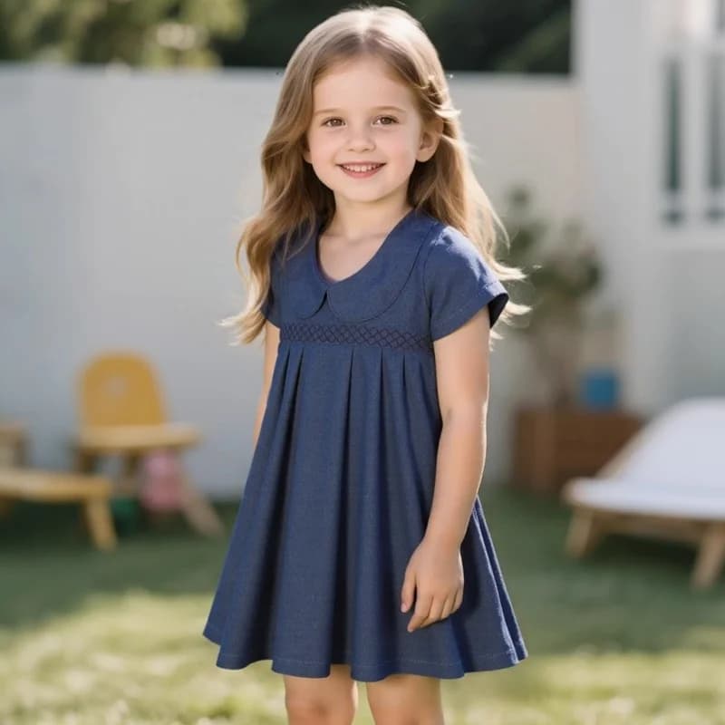 Abbigliamento per bambini Ragazza Abito estivo blu con colletto per bambola Gonna di jeans per bambini casual a maniche corte Abiti eleganti per ragazze per donna