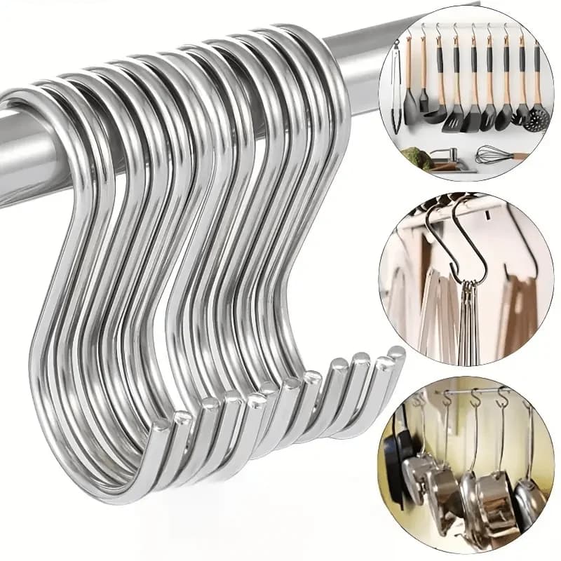 20PCS Stainless Steel S-Shape Hook Multifunction Metal Hanger Hook Bathroom Clothes Bags Towel Hooks Home Plant Hanging Rack