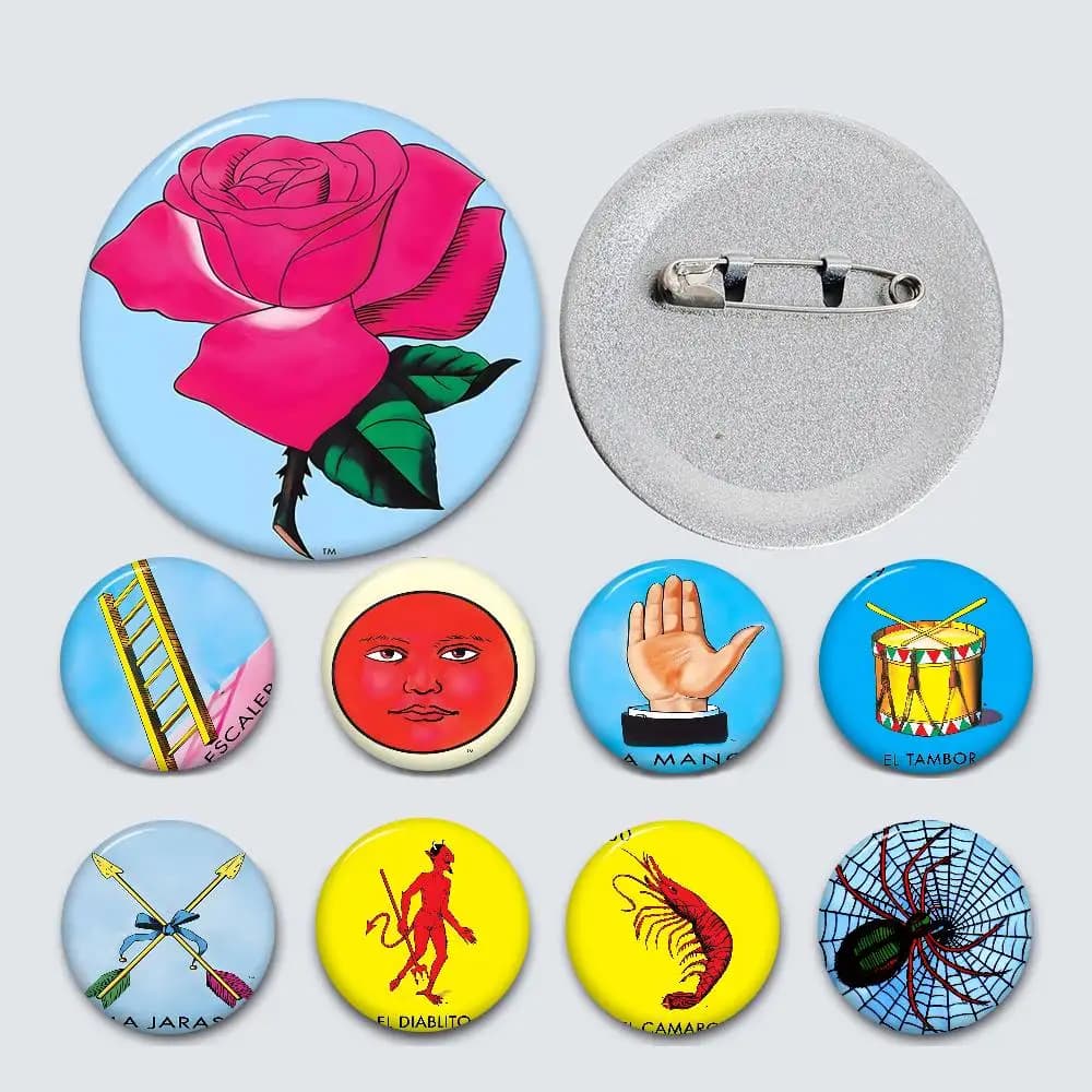 Mexican Lottery Tarot Card 58mm Animals Funny Brooches Badge Backpack Clothes Gift Accessory