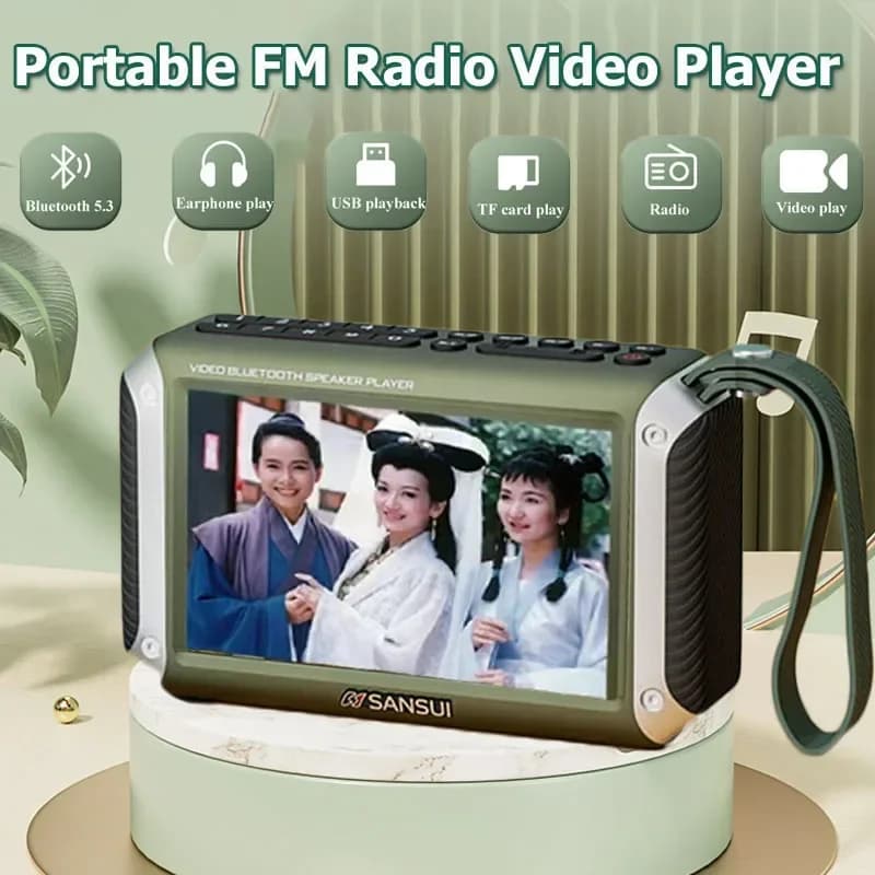 SANSUI F53 Display a LED da 4,3 pollici Radio Altoparlante Bluetooth senza fili Radio FM portatile Slot per scheda TF Lettore musicale MP4 Video Boom Box
