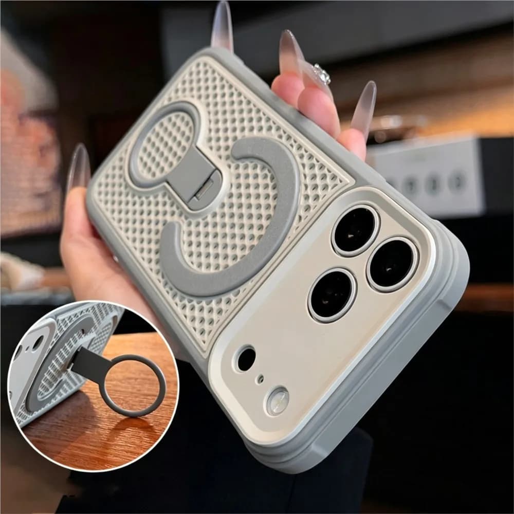 Custodia Protettiva con Anello di Supporto a Nido d'Ape per Dissipazione del Calore per iPhone 17 Air 16 15 14 Plus 13 12 11 Pro Max Compatibile con MagSafe