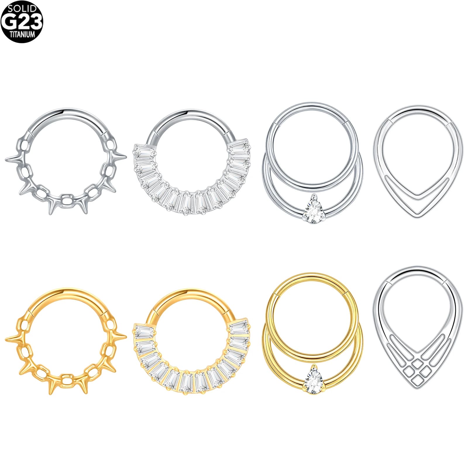 1PC Anelli al naso in titanio PIERC a forma di ventaglio Cubic Zirconia Anelli a cerchio EAR incernierato Clicker Orecchino Labret Trago Helix Piercing 16G