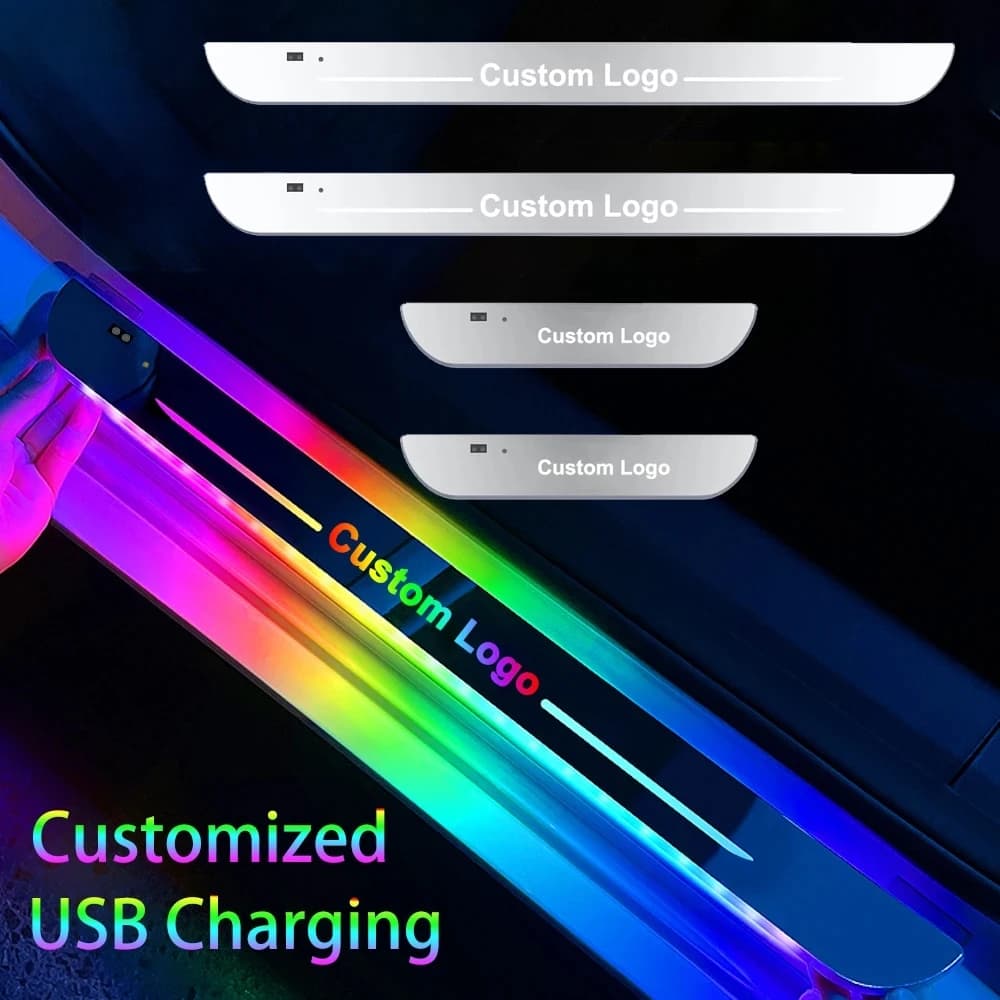 Pedale magnetico personalizzato per davanzale della portiera dell'auto Luci illuminate Logo Sensore a infrarossi Ricarica USB Lampada per soglia a LED per scuff automatico