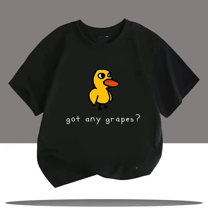 Divertente: "Hai delle uva?" T-shirt Duck T-Shirt casual nera a maniche corte in cotone per gli amanti dei meme, magliette grafiche estetiche grunge