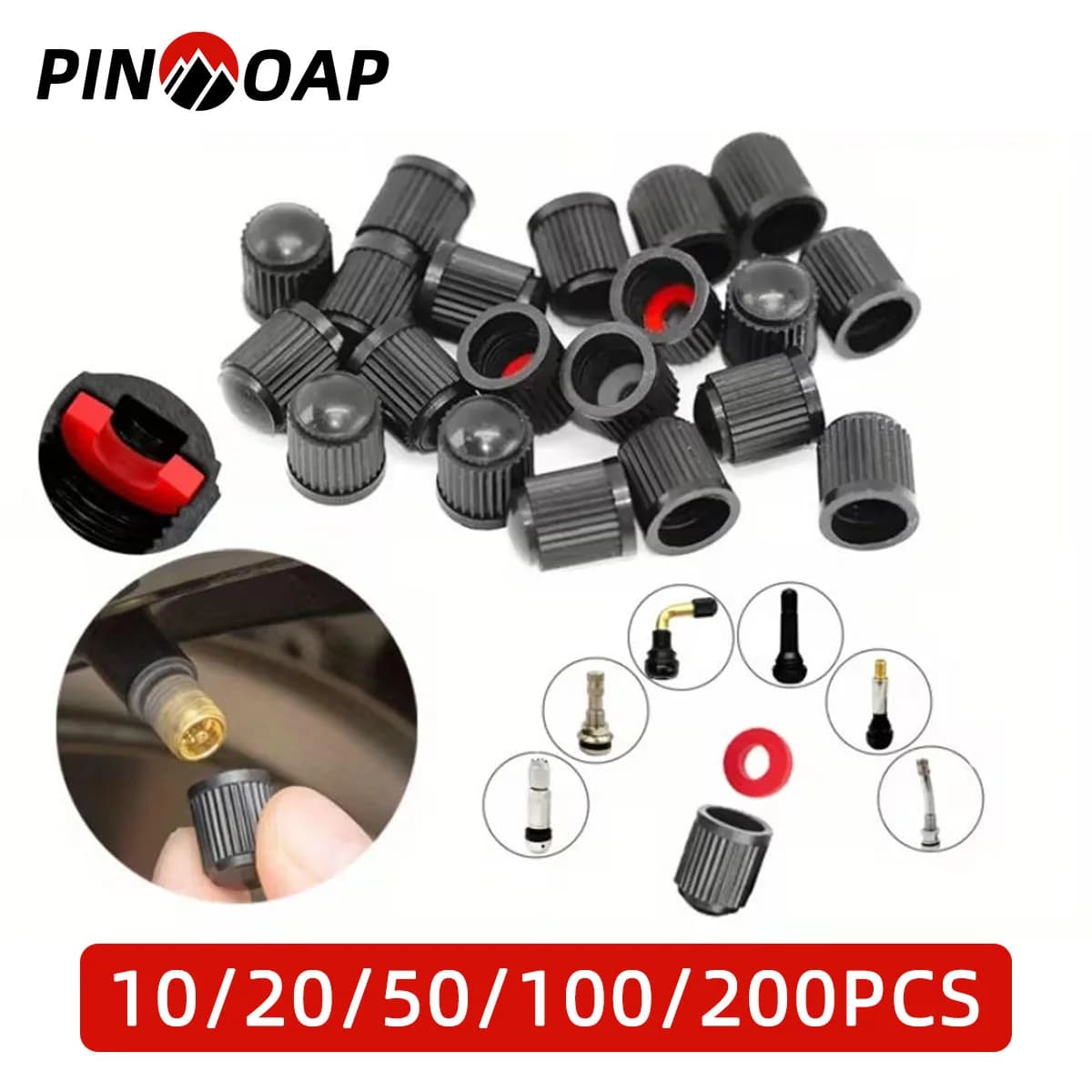 PINMOAP Valve Cap Tire Valve Dust Cover With Built-In Seal Suitable For Universal Valve Caps For Automobiles Motorcycles Bicycle