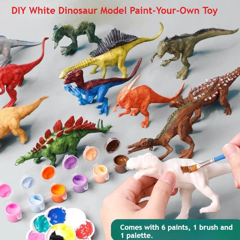 Dipingi il tuo kit di dinosauri 8 modelli bianchi vuoti con vernici Giocattolo creativo fai da te per bambini Divertimento arti e mestieri Regalo educativo
