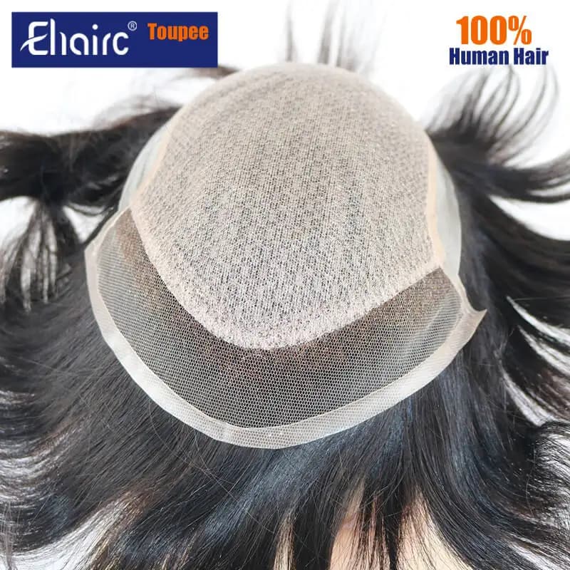 I Lace| Silk Base with Swiss Lace Front Diamond Mesh Bottom Wigs For Men Toupee Men Durable 100% Human Hair System Unit Mens Wig