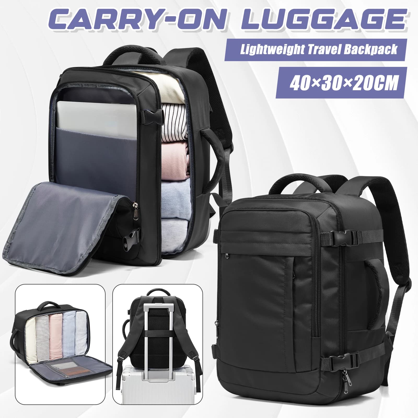 Borse da cabina Ryanair 40x30x20, zaino da viaggio sottosedile, borsa da viaggio per Ryanair, zaino da trekking per uomo e donna, borsa a mano, borsa per laptop e libri