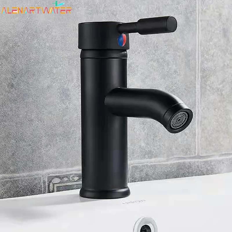 Black Basin Faucet Stainless Steel Paint Faucet Bathroom Single Handle Basin Faucets Blacked Single Hole Hot Cold Mixer Tap