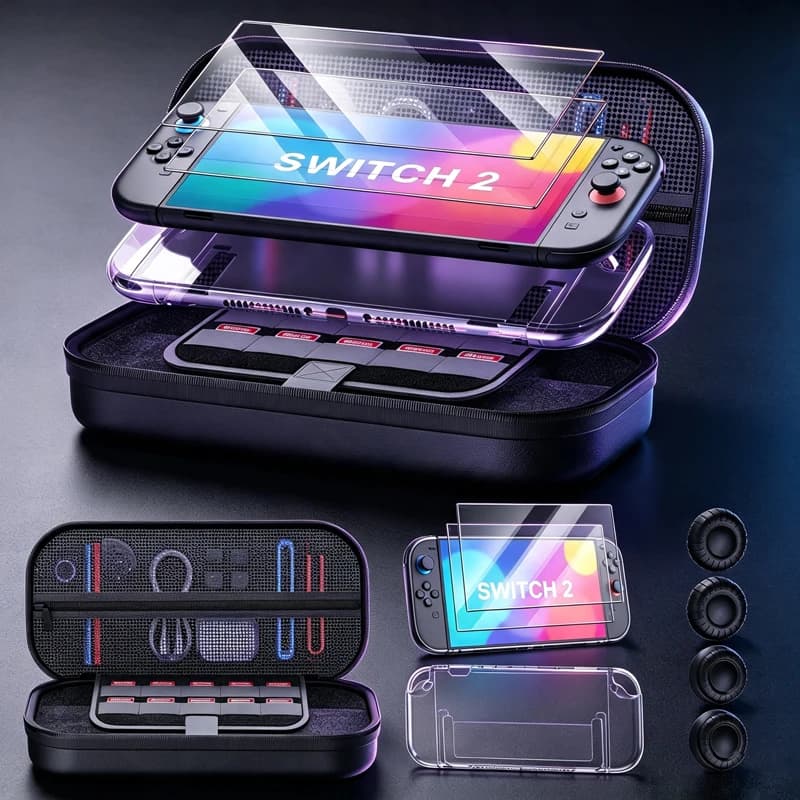 Protective Accessories Kit Compatible with Switch 2, Hard Carrying Case Full Set Game Console Travel Storage Bag