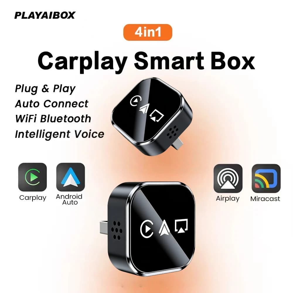 Smart 4in1 Box for Carplay Wireless, Android Auto Wireless Adapter, Mirror Link USB Plug and Play, Automatic connection with 98% of Vehicles
