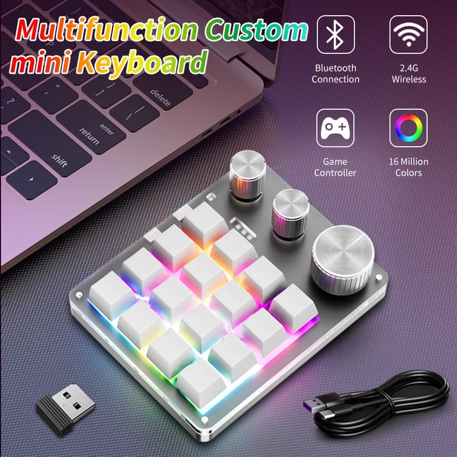 16 tasti 3 manopole Macro Mini tastiera personalizzata Programmazione Bluetooth Macropad meccanico fai-da-te Interruttore da disegno per giochi Tastiera hot-swap