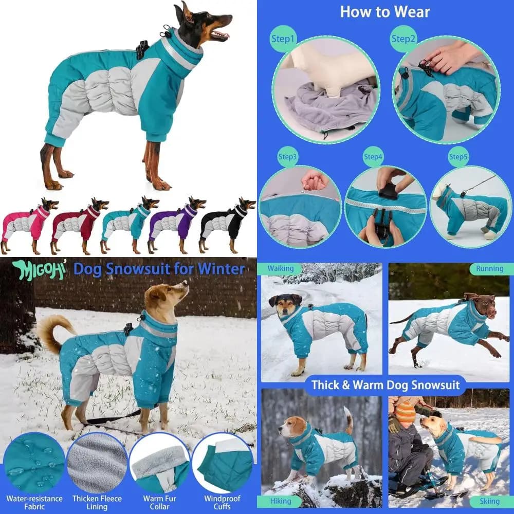 Cappotto Invernale per Cani di Taglia Grande con Imbracatura Riflettente, Fodera in Pile e Cerniera, per Cani da Piccola a 2XL