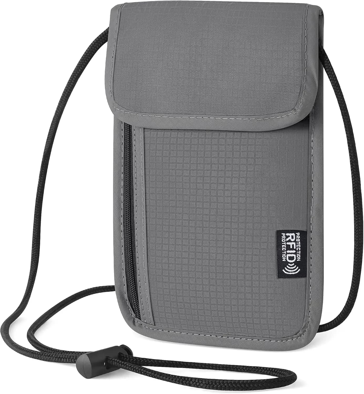 Portafoglio da viaggio con blocco RFID da 5,5 x 7,9 pollici, tracolla regolabile per porta passaporto e custodia antifurto in grigio