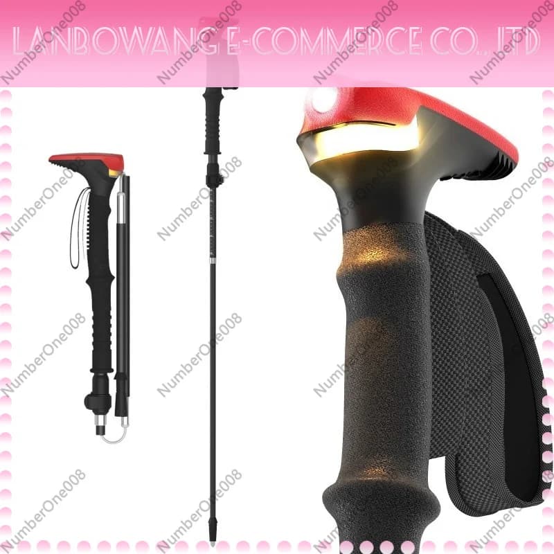 Multifunctional LED Hiking Trekking Pole With Camping Lantern USB Rechargeable Waterproof Flashlight Walking Cane For Outdoor