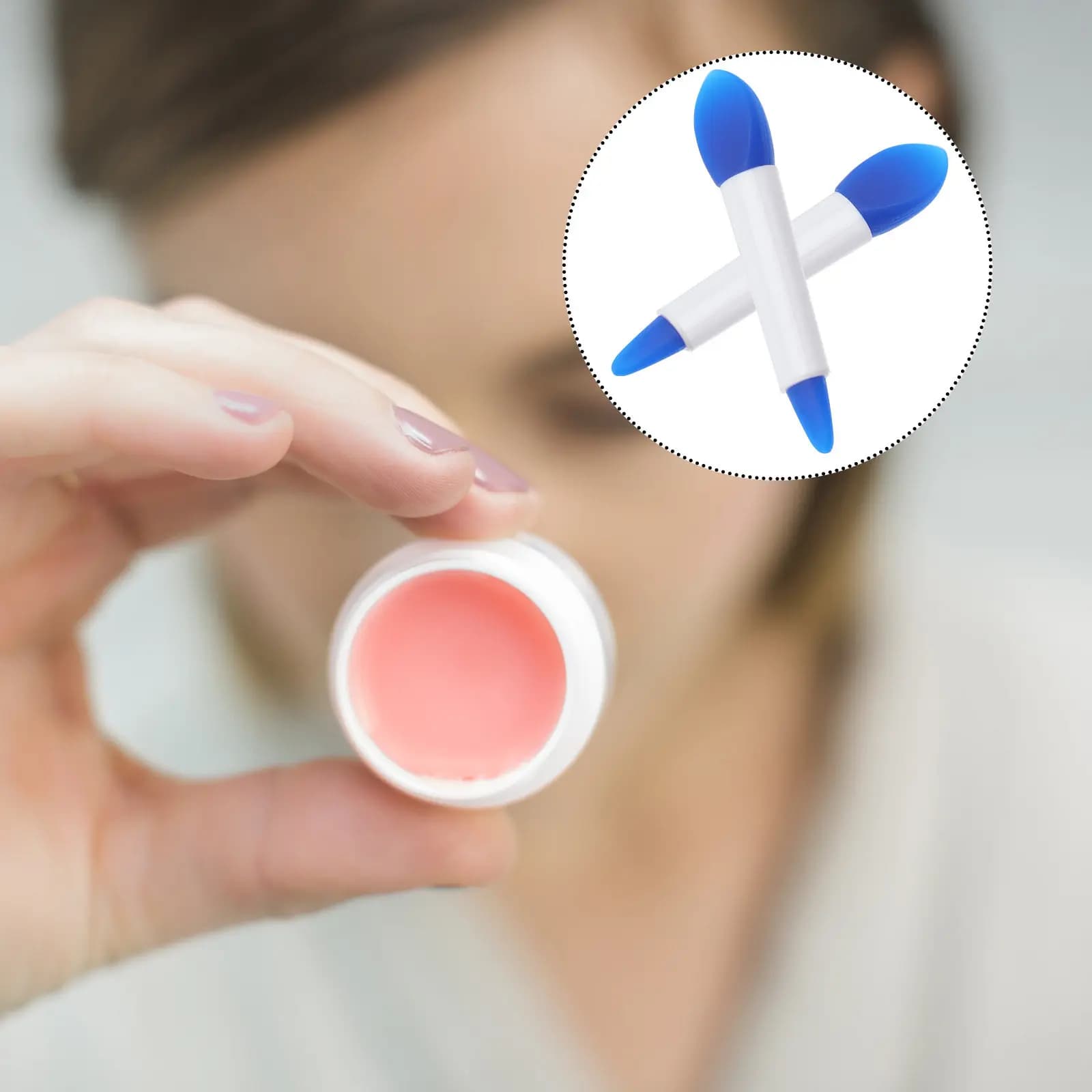 1 set di pennelli in silicone a doppia punta per maschera labbra, strumenti per il trucco, per l'applicazione di rossetto e lucidalabbra, facili da pulire, trucco professionale