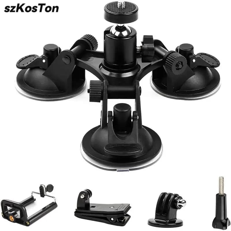 Triple Suction Cup Mount for DJI OSMO Action 6 5 4 GoPro 13 12 11 10 9 8 with 1/4" Standard Thread Adapter for Insta360 X5 X4 X3