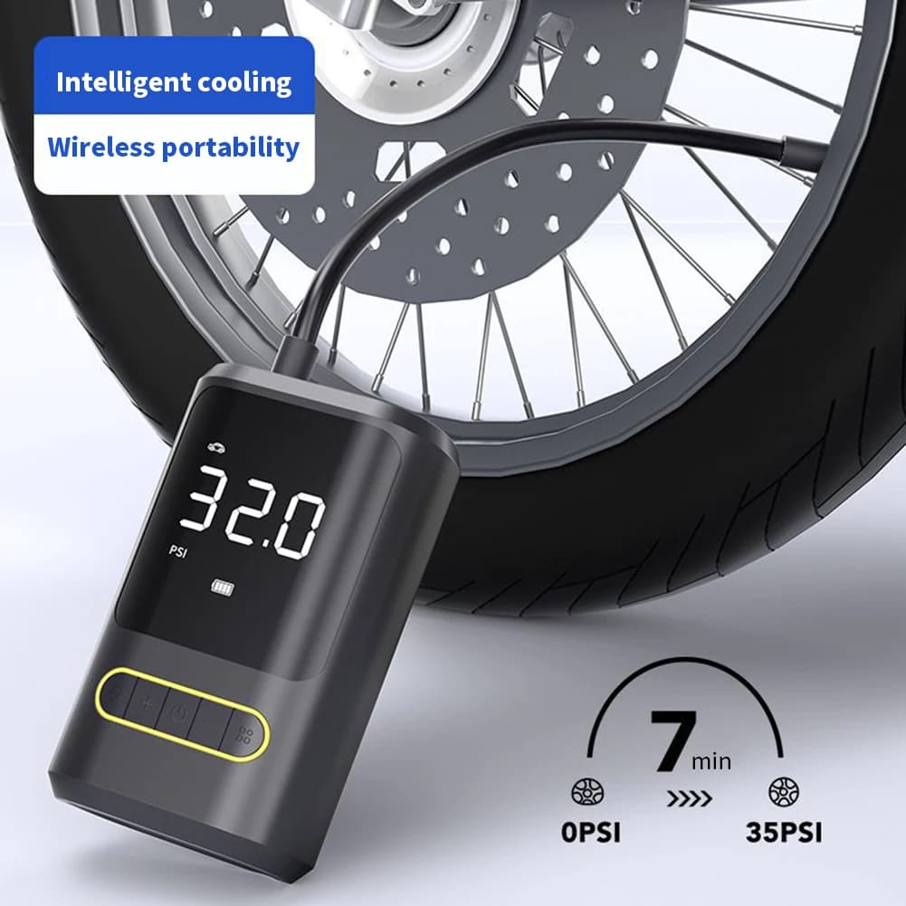 Compressore d'aria elettrico portatile con luce LED per auto, moto, biciclette e palloni